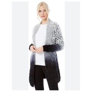 VIOLET RUBY Women's Open Front Long Sleeve Cardigan Furry Black/Grey Large